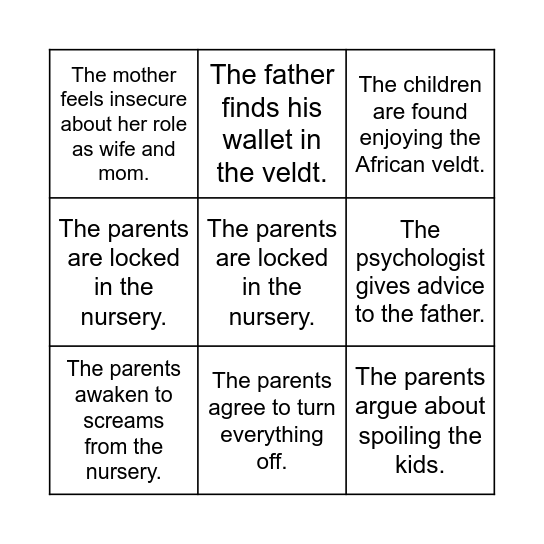 The Veldt by Ray Bradbury Bingo Card