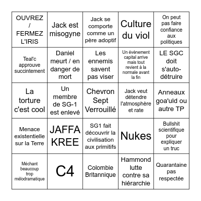 Bingo SG1 Bingo Card