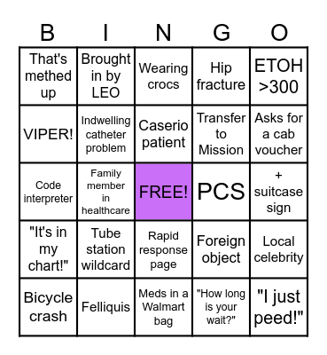 Sunday Funday ED Bingo Card
