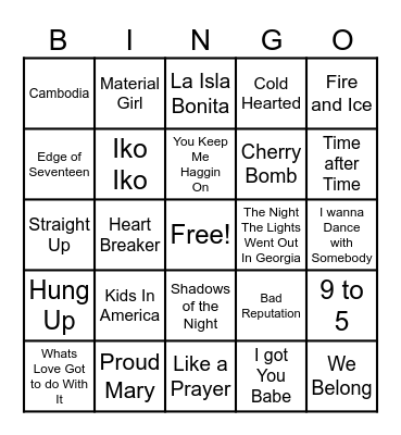 Ladies of the 80s Bingo Card