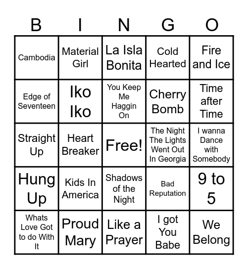 Ladies of the 80s Bingo Card
