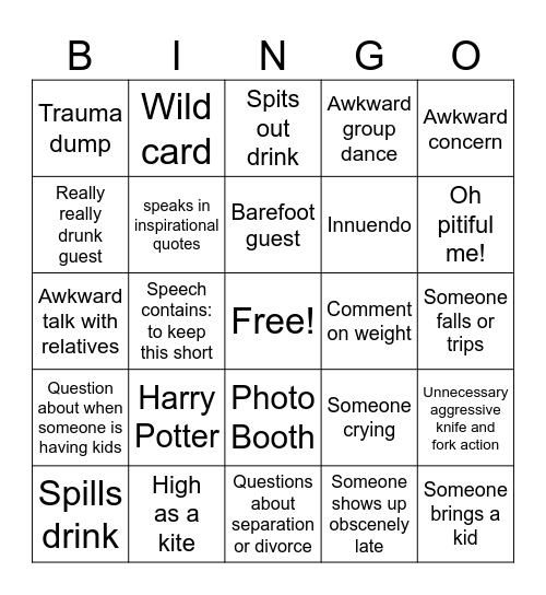 Wedding Bingo 2025 Bingo Card