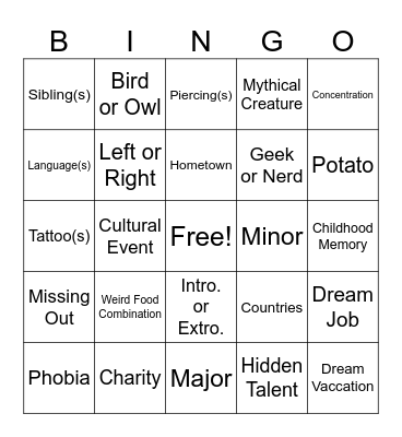 MIX IT UP Bingo Card