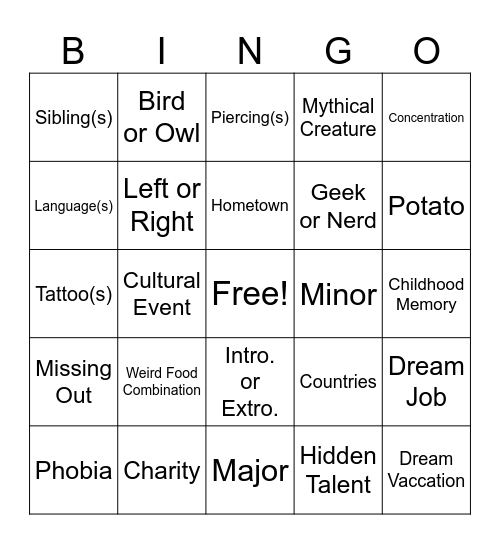 MIX IT UP Bingo Card