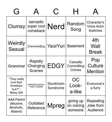 Gacha Life Bingo Card