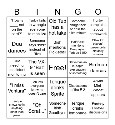 SJ Bingo Card