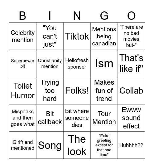 Kurtis Conner Bingo Card