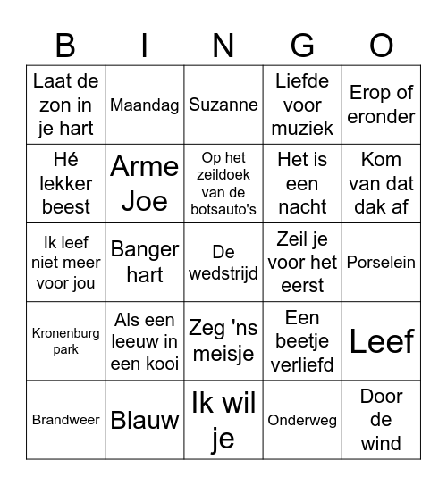 Muziekbingo Duinkerke Bingo Card