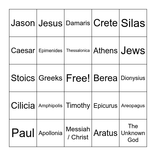Acts 17 Bingo Card