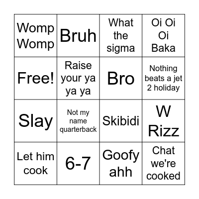 The kids Bingo Card