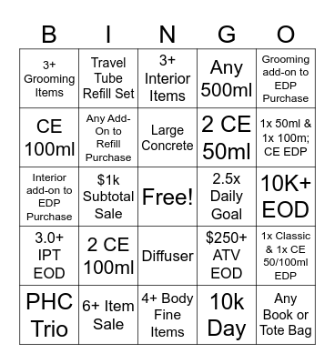 September Incentive Bingo Card
