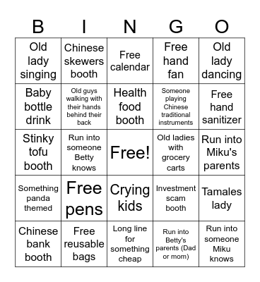 Chinese fair Bingo Card