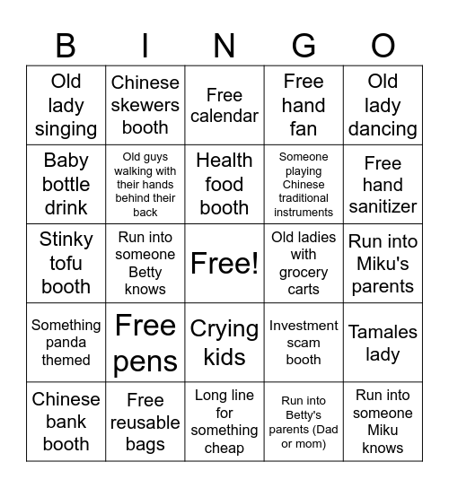 Chinese fair Bingo Card