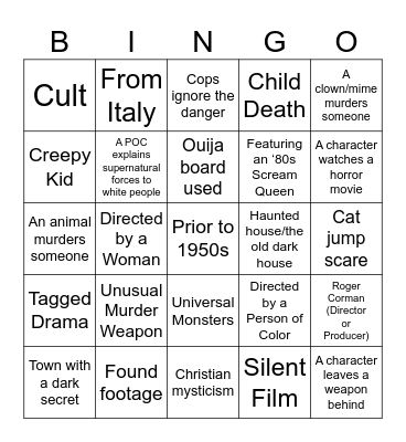 THS Horror Bingo Card
