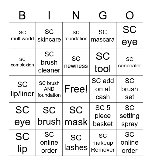 Sephora Collection Bingo Card