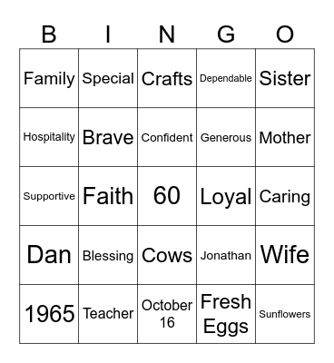 Joanna's 60th Birthday 🎂 Bingo Card