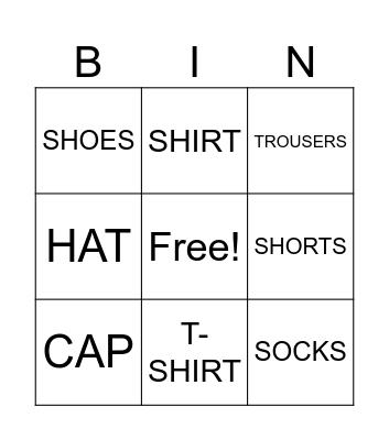 CLOTHES Bingo Card