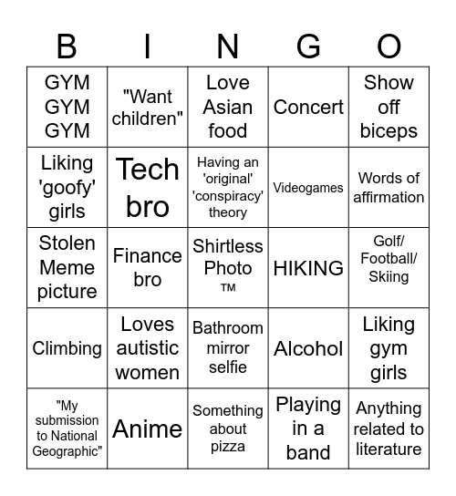 Hinge Straight Men Bingo Card