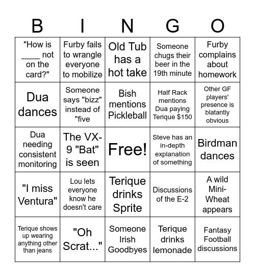 SJ Bingo Card