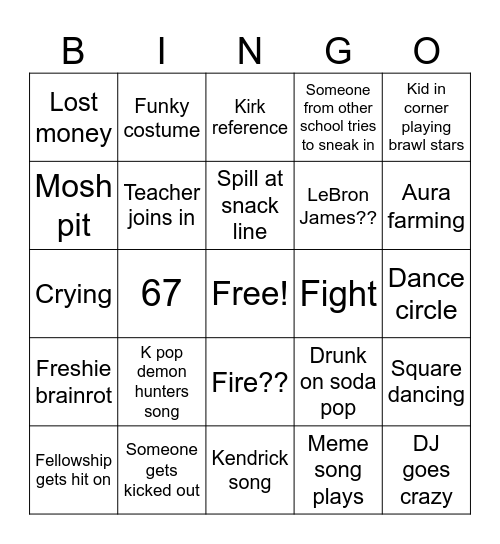 Hoco bingo Card