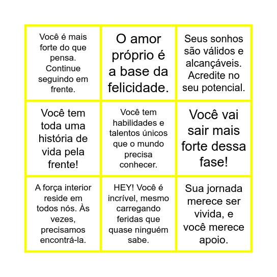 Setembro Amarelo Bingo Card
