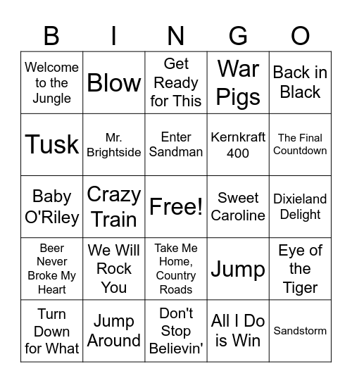 Stadium Anthems Bingo Card