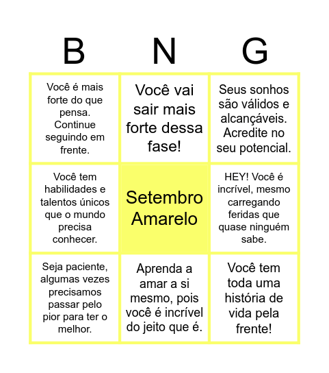 Setembro Amarelo Bingo Card