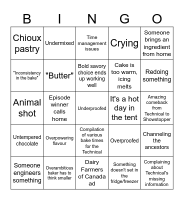 GREAT CANADIAN BAKING SHOW S9 Bingo Card