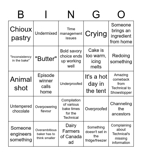 GREAT CANADIAN BAKING SHOW S9 Bingo Card