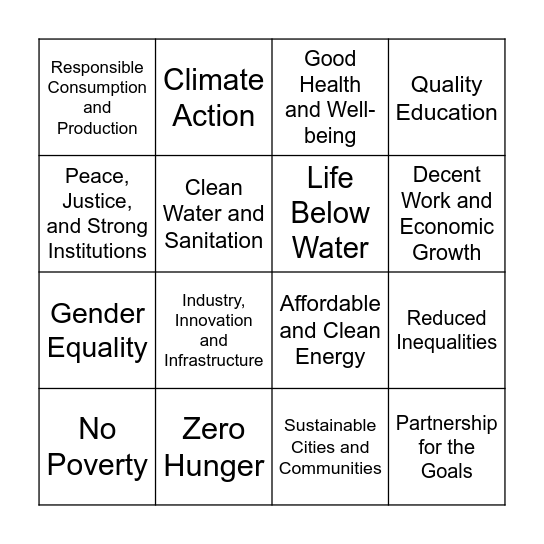 UNICEF BINGO Card