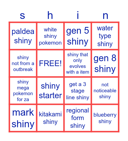 shiny bingo Card