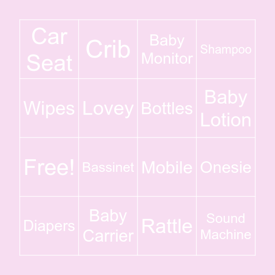 Karsten's Baby Shower Bingo Card