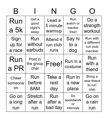 October Run Club Bingo Card