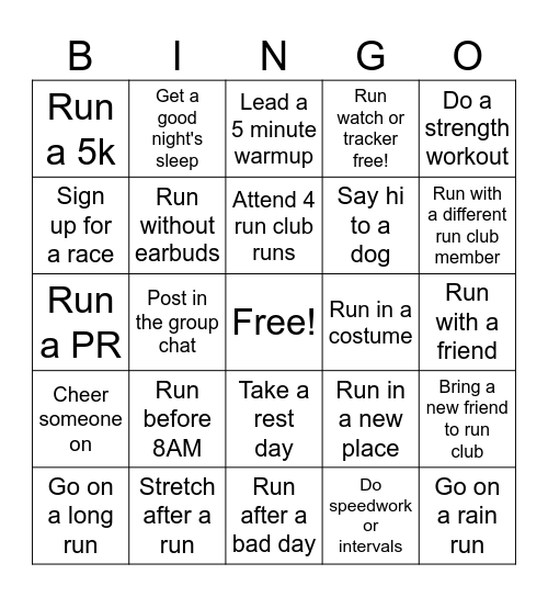 October Run Club Bingo Card