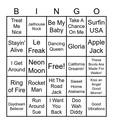 Seniors Home Music Bingo Card