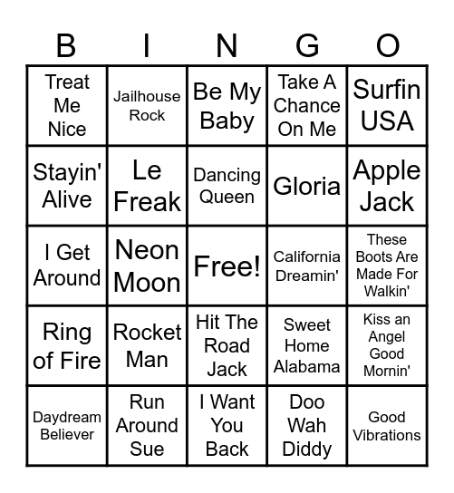 Seniors Home Music Bingo Card