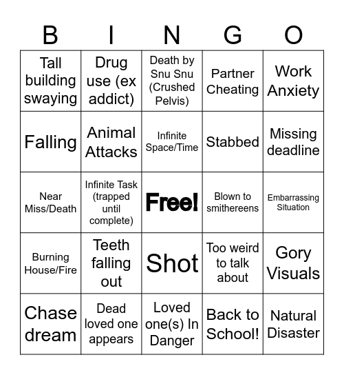 Nightmare Bingo Card