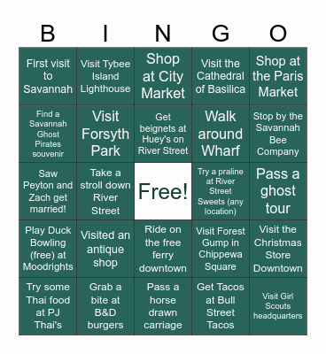 Peyton & Zach's Savannah, GA Wedding Bingo Card