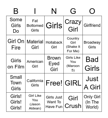 Girl Crush Bingo Card