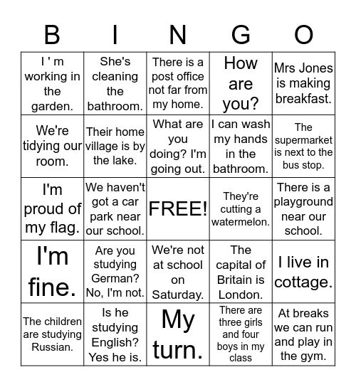 HOME  +  TOWN         (U.12.-13.) Bingo Card