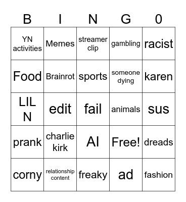 Instagram Reels Bingo Card