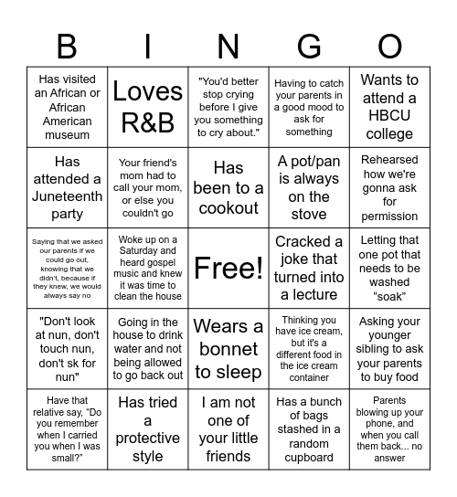 Black Bingo Card