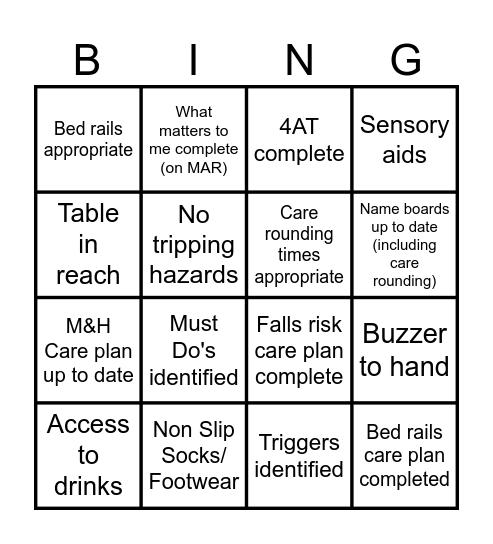 FALLS AWARENESS Bingo Card