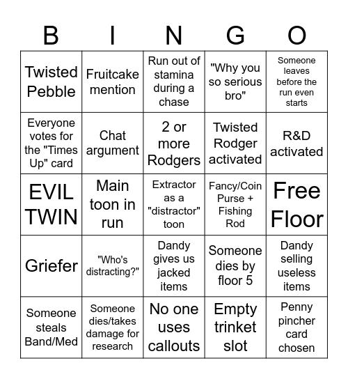 Dandy's World Bingo Card Bingo Card