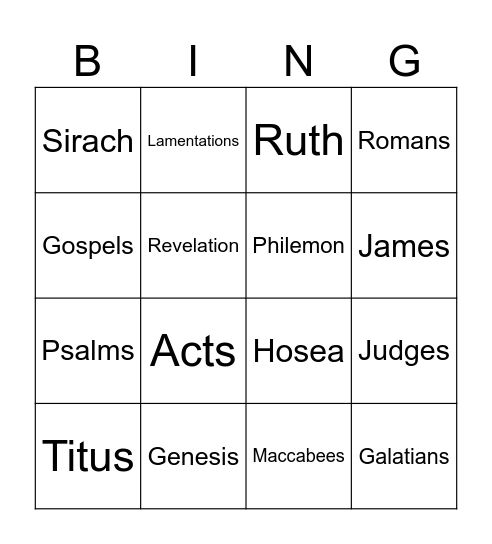 Books of the Bible Bingo Card