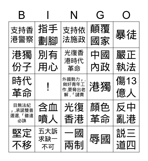 4點鐘BINGO Card