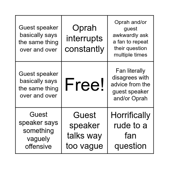 Oprah Podcast Bingo Card