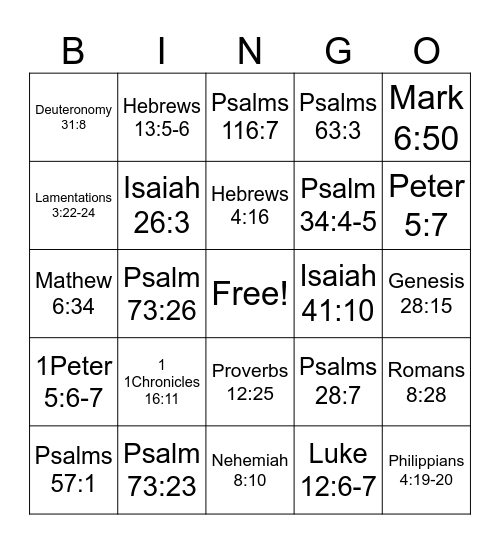 Bible Scriptures NexGen Bingo Card