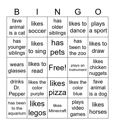 Getting to know your classmates! Bingo Card