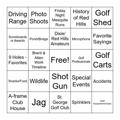 Dixie Red Hills Memory Bingo Card